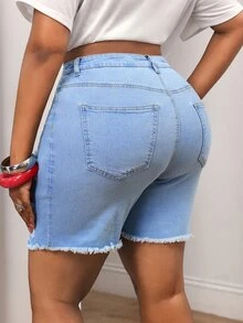 SHEIN Unity Plus Size Summer Casual Sexy Distressed Denim Shorts Formal Vacation Blue - Blue - View 2