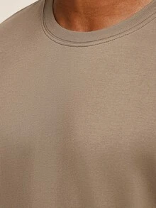 OTTIMOZO 男士卡其色圓領短袖休閒T恤 - 卡其色 - 查看 4