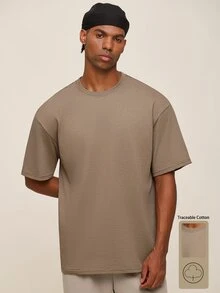 OTTIMOZO 男士卡其色圓領短袖休閒T恤 - 卡其色 - 查看 1