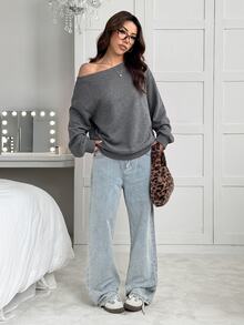 SHEIN EZwear 女士衛衣和連帽衫 - 深灰色 - 查看 4