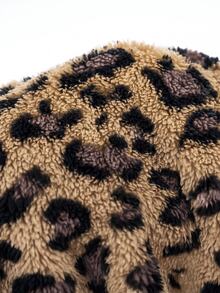 SHEIN EZwear Autumn/Winter Fashion Retro Leopard Print Plush Loose Jacket - Khaki - View 5