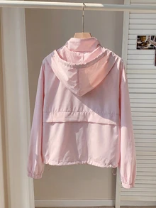 SHEIN EZwear 大尺碼休閒純色連帽夾克，春/秋季 - 粉色 - 查看 2