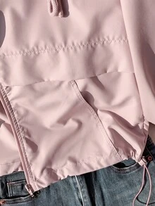 SHEIN EZwear 大尺碼休閒純色連帽夾克，春/秋季 - 粉色 - 查看 5