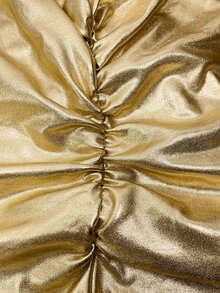 SHEIN EZwear 大尺碼女款高彈性PU材質抽褶腰部抹胸上衣 - 金色 - 查看 4