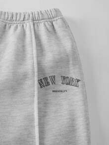 SHEIN ChillGRL Tween Girls Long Sleeve Fleece Fall Outfits 2pcs Set Spring/Autumn/Winter Casual Stand Collar Sweatshirt With Letter Pattern And Shorts Fall - Light Grey - View 7