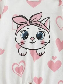 SHEIN 3件套新生女宝宝可爱卡通图案针织连体衣套装，夏季 - 彩色 - 查看 4