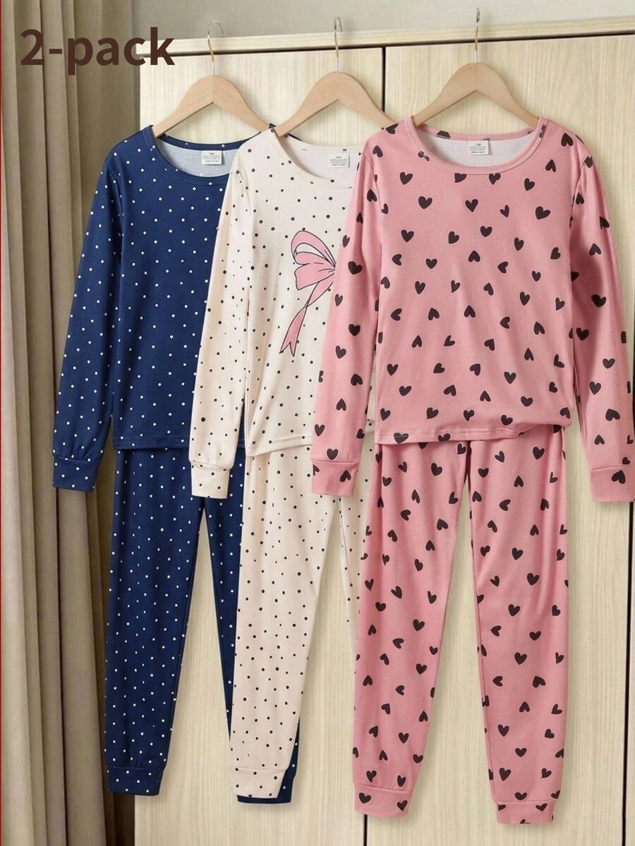 女童秋季新款可愛簡約抓絨長袖長褲家居服緊身睡衣兩件套保暖貼身 - 粉色 - 查看 1