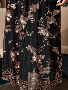 Reflora Plus Size Elegant Sequin Embroidered Mesh Patchwork Jacket & Skirt 2 Pieces Set - Multicolor - View 10