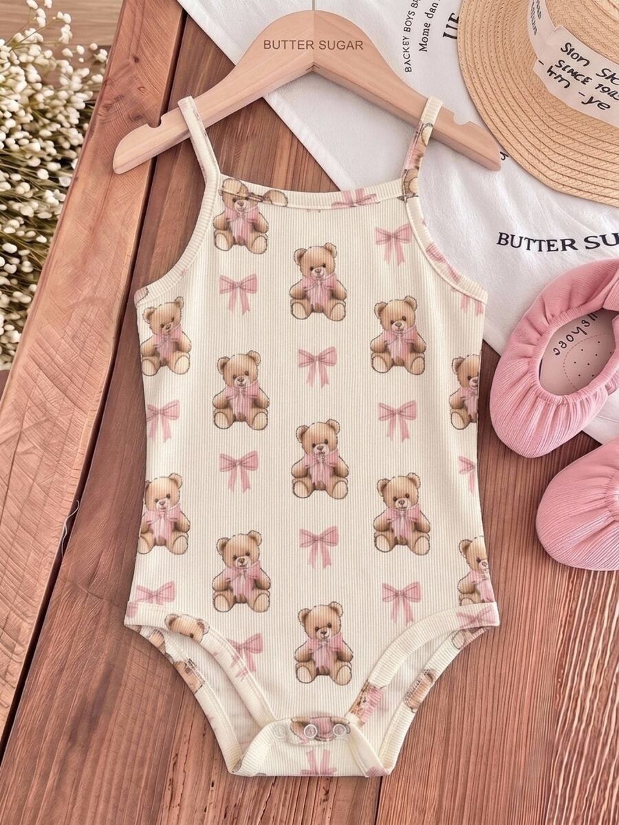 LMoss Kids 可愛蝴蝶結與愛心印花女嬰休閒連身衣,適合春季/夏季 - 白色 - 查看 1