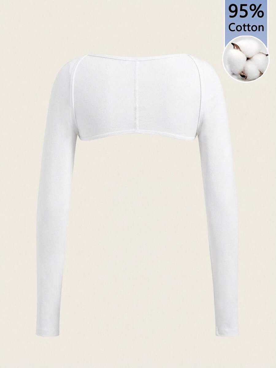 Tseoso White Solid Crop Bolero Shrug Top (Without Cami) - White - View 1