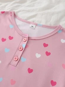 女童彩色愛心印花長袖上衣與長褲粉色居家服套裝 - 彩色 - 查看 4