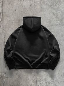 AXEPEAK 美式解構曲面開衩休閒連帽衛衣，復古 Y2K 寬鬆街頭風，適合度假 - 黑色 - 查看 4