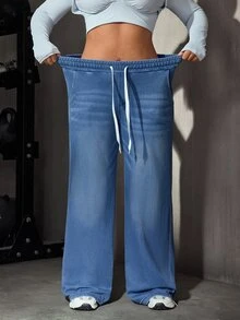 Flexra Plus Size Women's All-Season Stretch Casual Elastic Waist Drawstring Denim Jeans - Medium Wash - View 4