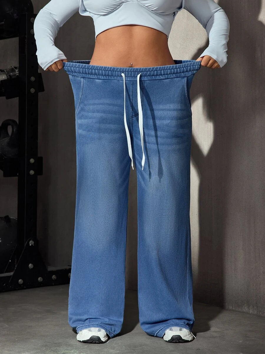 Flexra Plus Size Women's All-Season Stretch Casual Elastic Waist Drawstring Denim Jeans