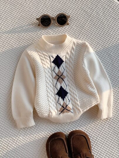 SHEIN Young Boy Solid Color Versatile Comfortable Crew Neck Long Sleeve Pullover Sweater