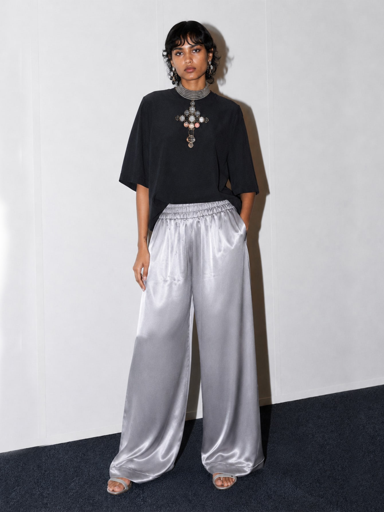 Silver Metallic Sweatpants, view 3