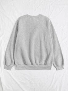 SHEIN 女款字母印花休閒日常長袖運動衫 - 淺灰色 - 查看 2