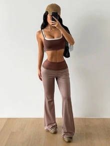 Coolane Women Black Pants Streetwear Versatile Vintage Side Drawstring Y2K Flare Long Pants - Multicolor - View 6