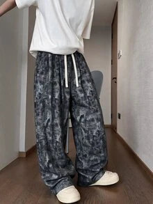 STEELVANCE Men's Tie-Dye Print Drawstring Waist Sweatpants - Black - View 4