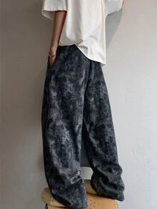 STEELVANCE Men's Tie-Dye Print Drawstring Waist Sweatpants - Black - View 2