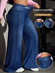Flexra Celana Jeans Denim Kasual Stretch Musim Panas untuk Wanita Ukuran Plus - Medium Wash - View 2