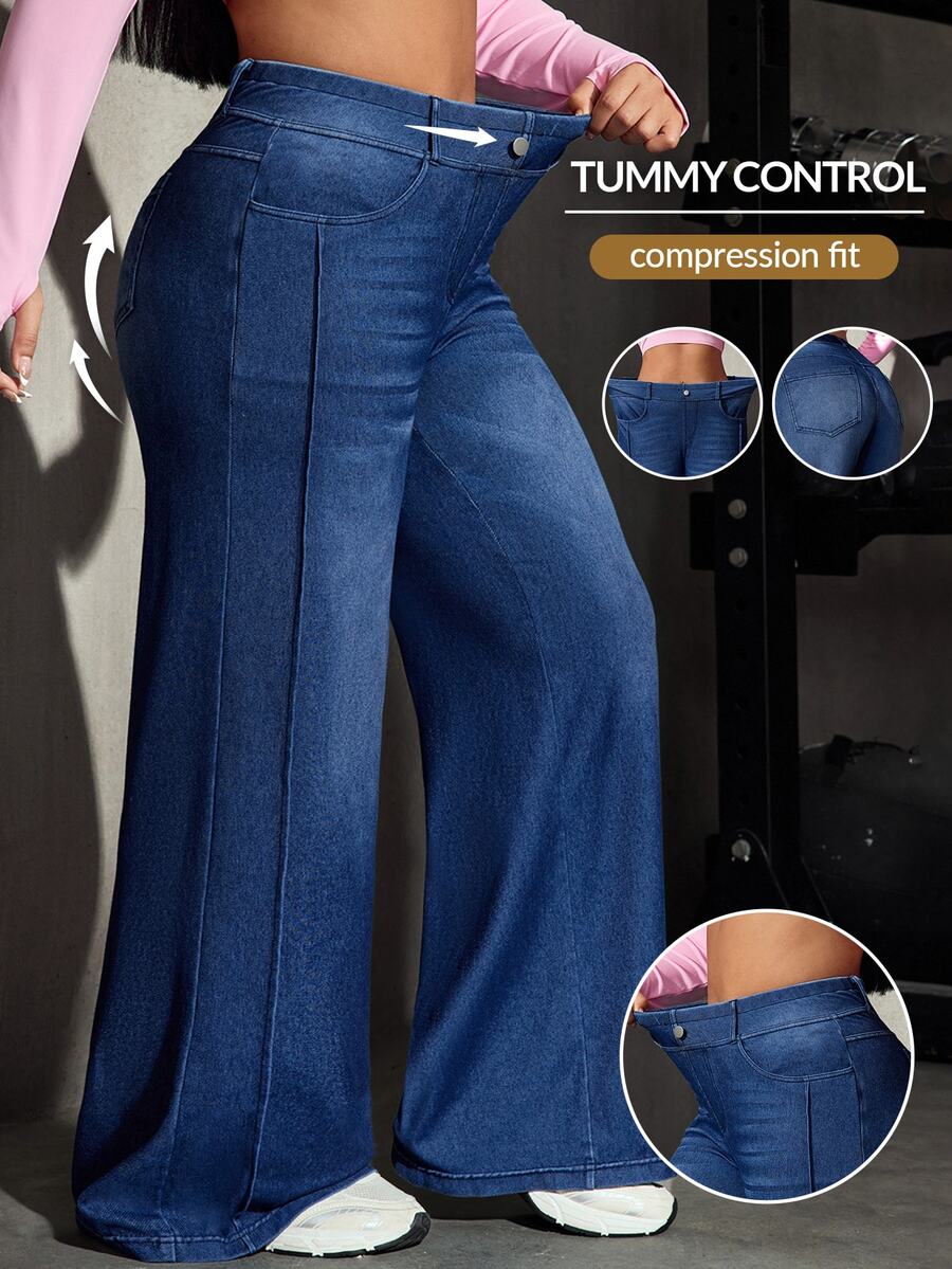 Flexra Celana Jeans Denim Kasual Stretch Musim Panas untuk Wanita Ukuran Plus