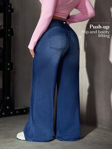 Flexra Celana Jeans Denim Kasual Stretch Musim Panas untuk Wanita Ukuran Plus - Medium Wash - View 10