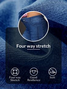 Flexra Celana Jeans Denim Kasual Stretch Musim Panas untuk Wanita Ukuran Plus - Medium Wash - View 12