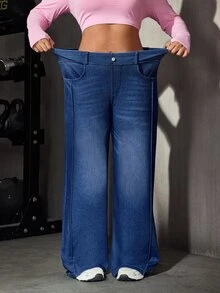 Flexra Celana Jeans Denim Kasual Stretch Musim Panas untuk Wanita Ukuran Plus - Medium Wash - View 5