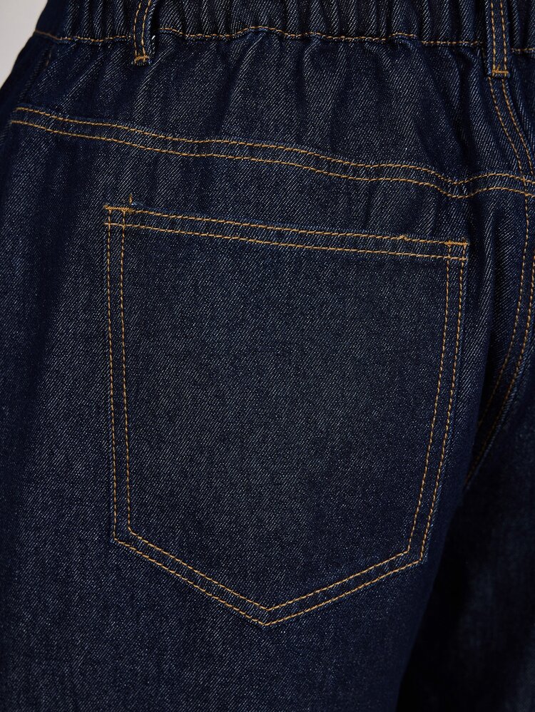 EMERY ROSE Plus Size Fashion Minimalist Casual Elegant Navy Blue Straight Leg Denim Jeans Formal Summer - Dark Wash - View 8