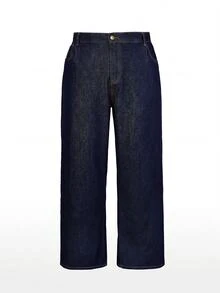 EMERY ROSE Jeans de Mezclilla Rectos Azul Marino Elegantes Casuales Minimalistas Talla Grande Verano Formal - Azul lavado oscuro - Ver 4