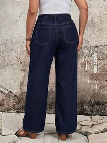EMERY ROSE Jeans de Mezclilla Rectos Azul Marino Elegantes Casuales Minimalistas Talla Grande Verano Formal - Azul lavado oscuro - Ver 3