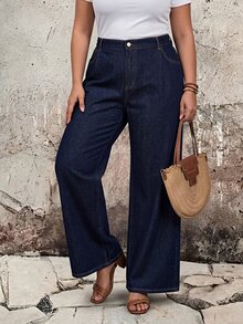 EMERY ROSE Jeans de Mezclilla Rectos Azul Marino Elegantes Casuales Minimalistas Talla Grande Verano Formal - Azul lavado oscuro - Ver 10