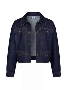 EMERY ROSE Plus Size Fashion Versatile Solid Color Washed Denim Jacket Formal Vacation Navy Blue Autumn Casual 1960s - Dark Wash - View 8