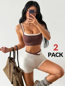 Coolane Women's Fall Streetwear Sporty Sexy Going Out Gym Run Yoga Sport Comfortable Top And Pant Chocolate Brown 2pcs - Brown - View 3
