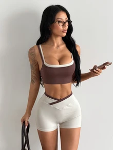 Coolane Women's Fall Streetwear Sporty Sexy Going Out Gym Run Yoga Sport Comfortable Top And Pant Chocolate Brown 2pcs - Brown - View 6