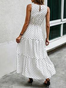 Yunfilé 波點無袖荷葉邊下擺 A 字長洋裝女裝套裝 - 白色 - 查看 2