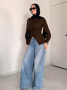 Solavon 女款深棕色優雅端莊秋季辦公早午餐襯衫上衣 - 咖啡棕 - 查看 8