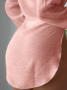 SHEIN Swim Women's Long Sleeve And Back Split Cardigan Shirt Summer - Pink - View 5