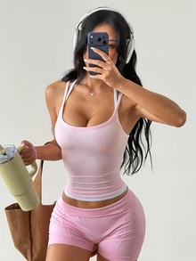 Coolane Women's Summer Fall Streetwear Going Out Stretchy Comfortable Gym Yoga Run Pink Sport Camisole - Pink - View 3
