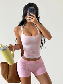 Coolane Women's Summer Fall Streetwear Going Out Stretchy Comfortable Gym Yoga Run Pink Sport Camisole - Pink - View 5