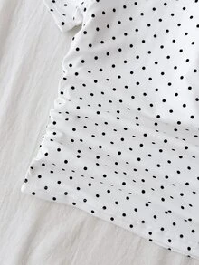 SHEIN Tween Girl Kids T-Shirts Polka Dot Pattern & Solid Color Knitted Fitted Waist Ruched Short 3pcsSuitable For Spring/Summer, Casual Personalized Outfit - Multicolor - View 4