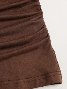 Sweetra Sexy Slimming Cowl Neck Metal Buckle Decor Versatile High-End Niche Top Night Out Date Night Brown And Gold Autumn - Brown - View 6
