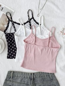 Conjunto de 3 piezas de camisola sin mangas con patchwork de encaje para niña preadolescente, se envían 3 artículos al azar de 6 - Multicolor - Ver 2