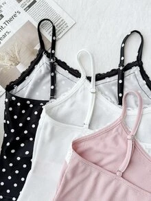 Conjunto de 3 piezas de camisola sin mangas con patchwork de encaje para niña preadolescente, se envían 3 artículos al azar de 6 - Multicolor - Ver 4
