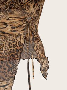 SHEIN ICON Parte superior de salida con estampado de leopardo, escote asimétrico, malla y gráficos Y2K con estampado de guepardo para mujer - Multicolor - Ver 5