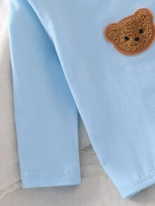 Newborn Baby Gray & Blue Solid Bear Pattern Top, Footed Pants, Hat & Gloves Set - Baby Blue - View 6