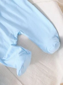 Newborn Baby Gray & Blue Solid Bear Pattern Top, Footed Pants, Hat & Gloves Set - Baby Blue - View 4