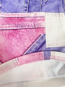 SHEIN 女童2件套：丹寧質感白色紫色拼接愛心刺繡圓領衛衣與拼色喇叭褲，數位印花甜美嬰兒風 - 彩色 - 查看 7