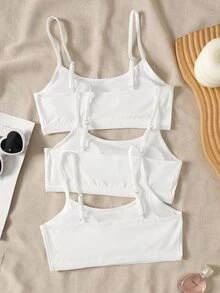 SHEIN ملابس داخلية علوية بدون أكمام بسيطة وكاجوال للفتيات المراهقات مع أكواب مبطنة، مريحة وصديقة للبشرة بنمط فيونكة مطرز، حمالة صدر للطالبات، 3 قطع عشوائية، أبيض، لجميع الفصول - أبيض - مشاهدة 6